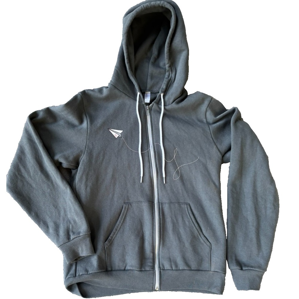 American Apparel‎ Men's Full-Zip Hoodie Paper Plane Grey Size Medium Y2K